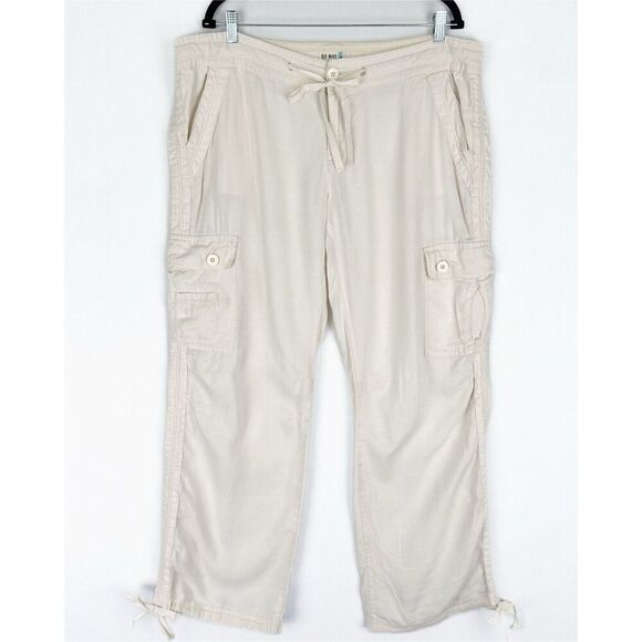 Old Navy Pants Womens 16 Ivory Straight‎ Leg Relaxed Cargo 100% Linen Breathable - Picture 1 of 16